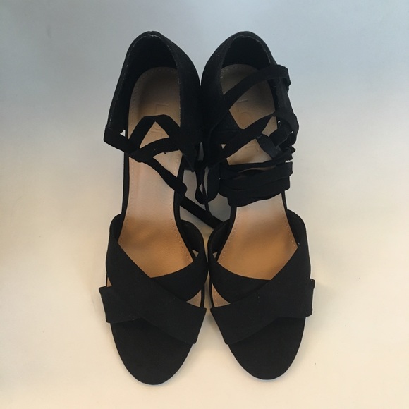 Loft lace up black suede leather block heel sandal - Picture 4 of 8
